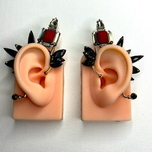 Pair of black art deco rhinestone ear cuffs